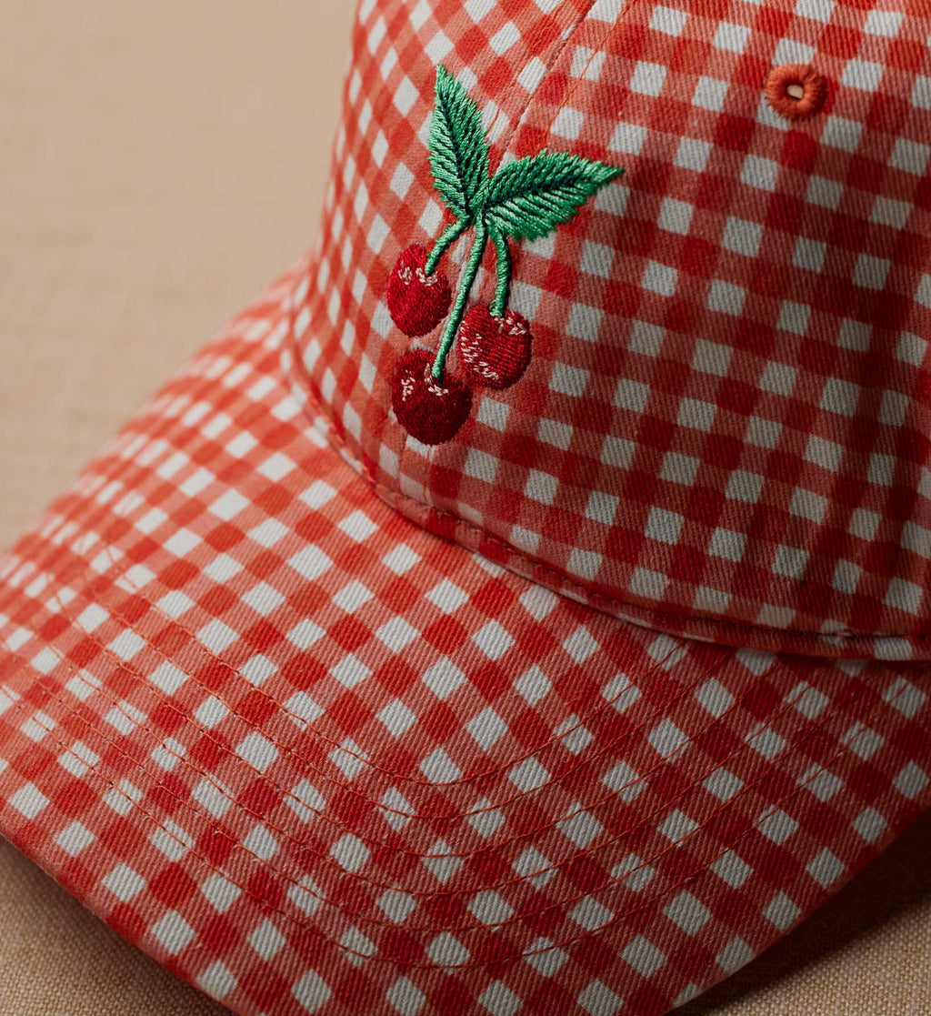 Gingham Cherries Six-Panel Baseball Cap – Adjustable