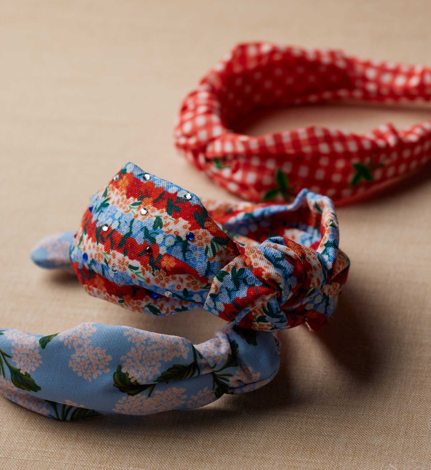 Americana Stripe Knotted Fabric Headband with Crystals