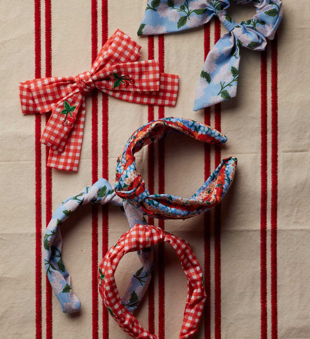 Gingham Cherries Embroidered Alligator Bow Hair Clip
