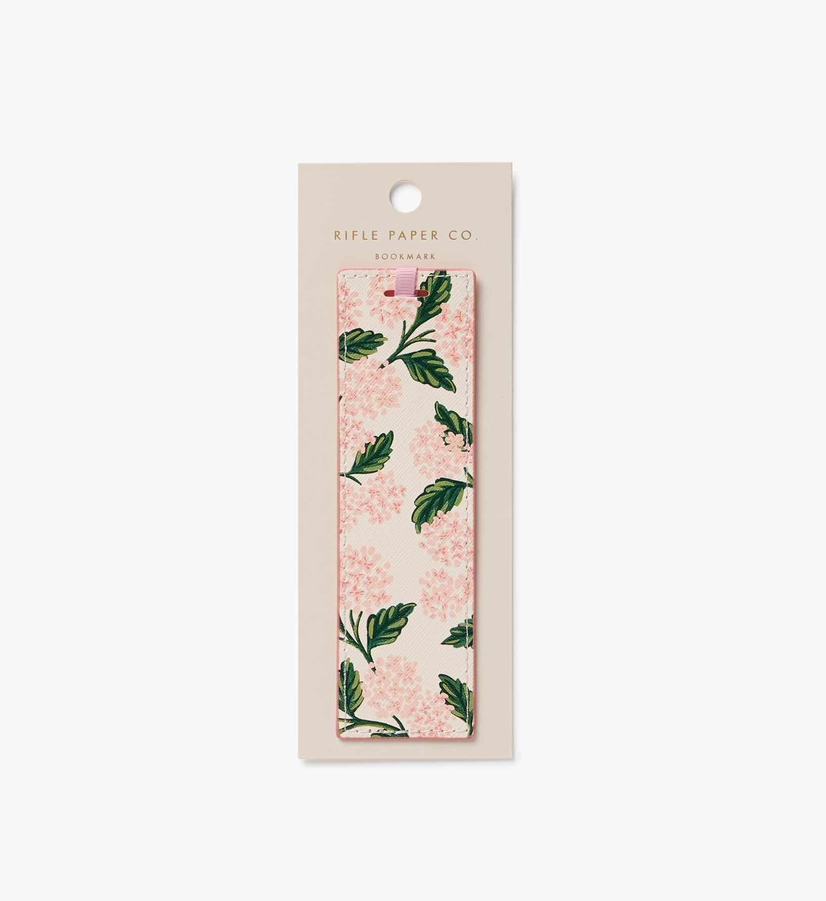 Pink Hydrangea Illustrated Bookmark with Grosgrain Ribbon