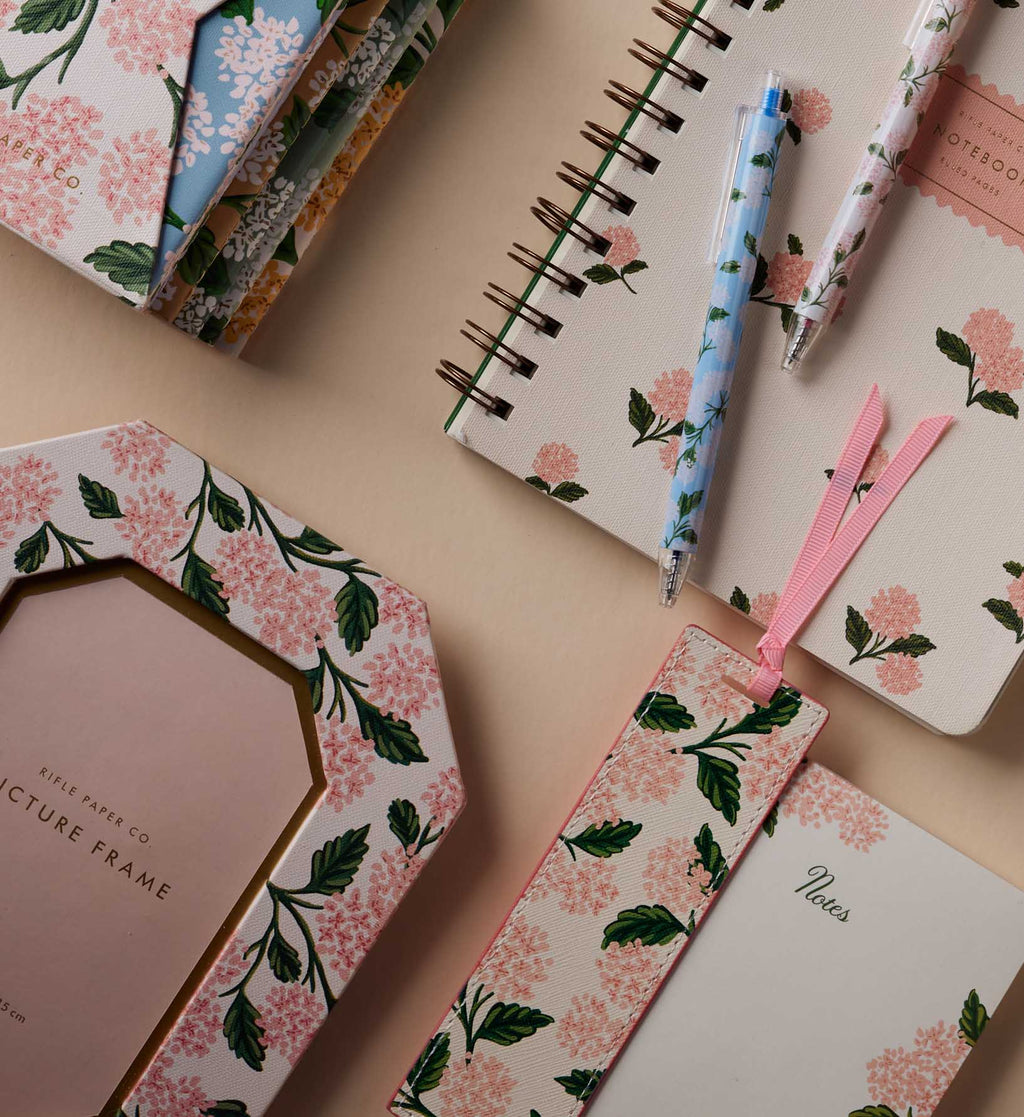 Pink Hydrangea Illustrated Bookmark with Grosgrain Ribbon