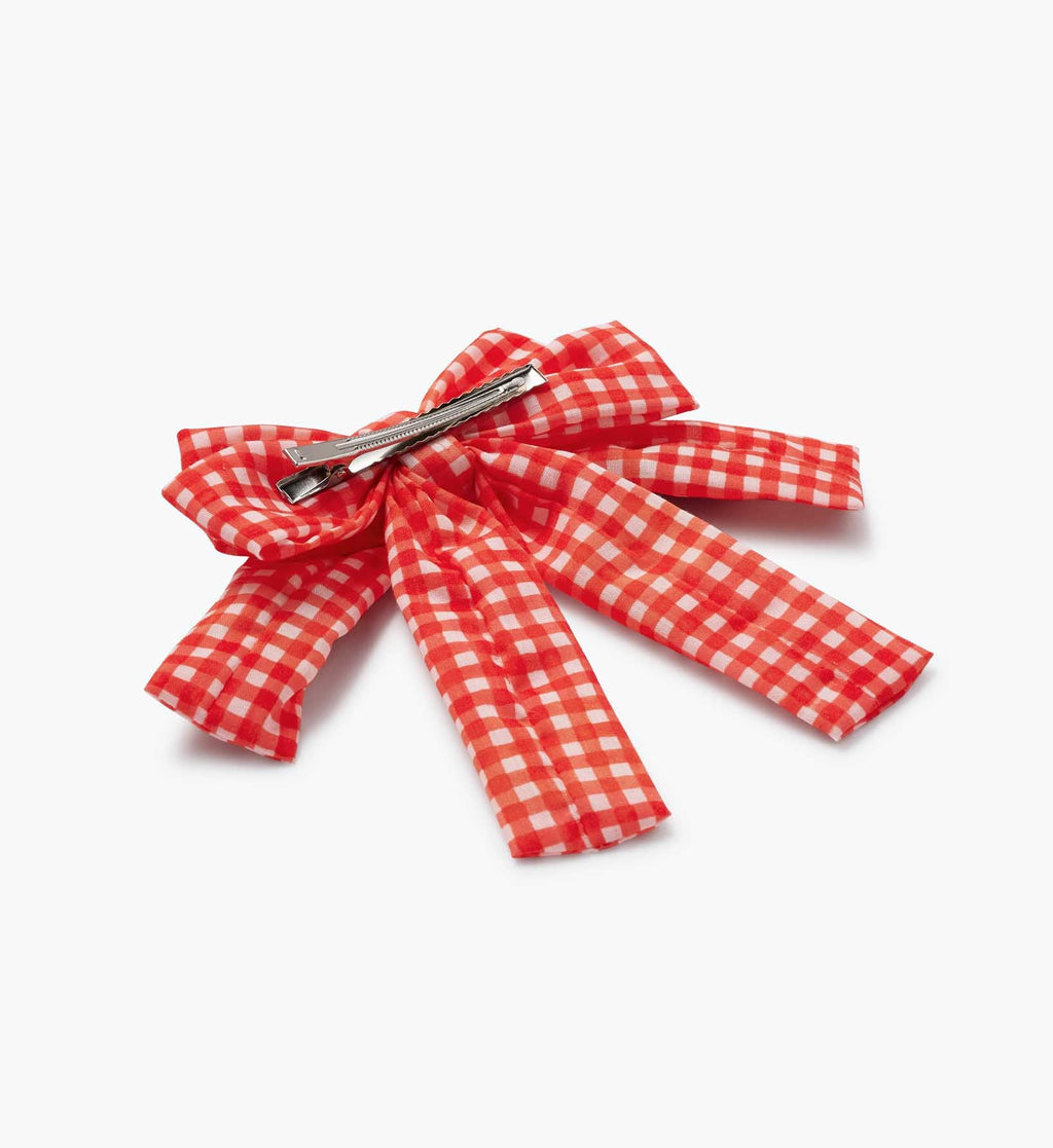 Gingham Cherries Embroidered Alligator Bow Hair Clip