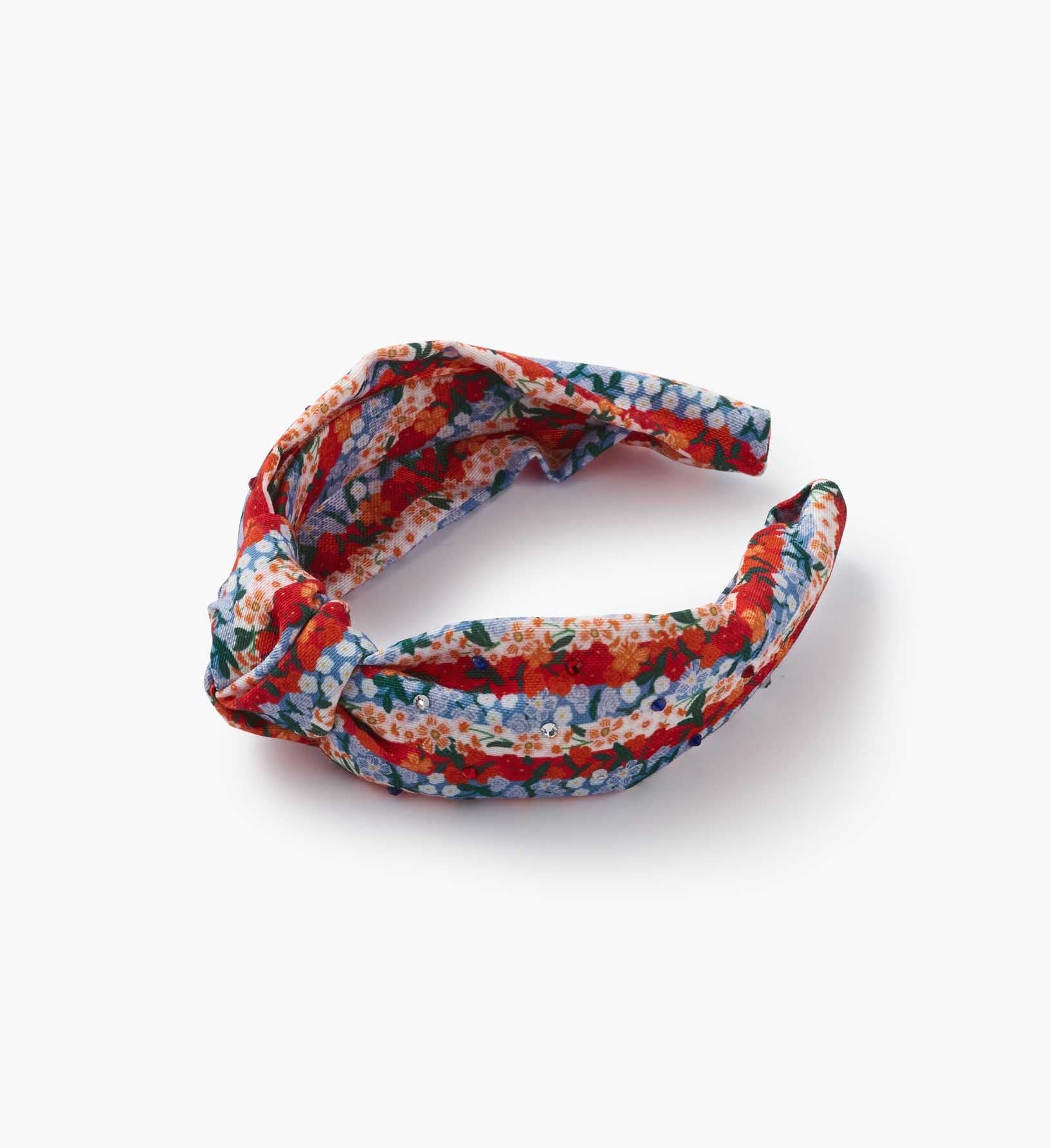 Americana Stripe Knotted Fabric Headband with Crystals