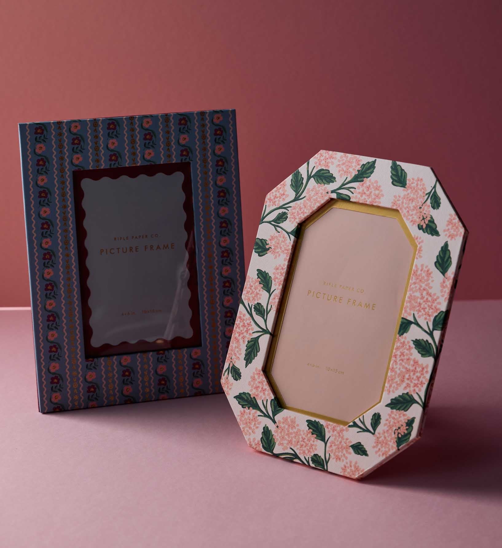 Pink Hydrangea Paper-Wrapped Octagonal Picture Frame