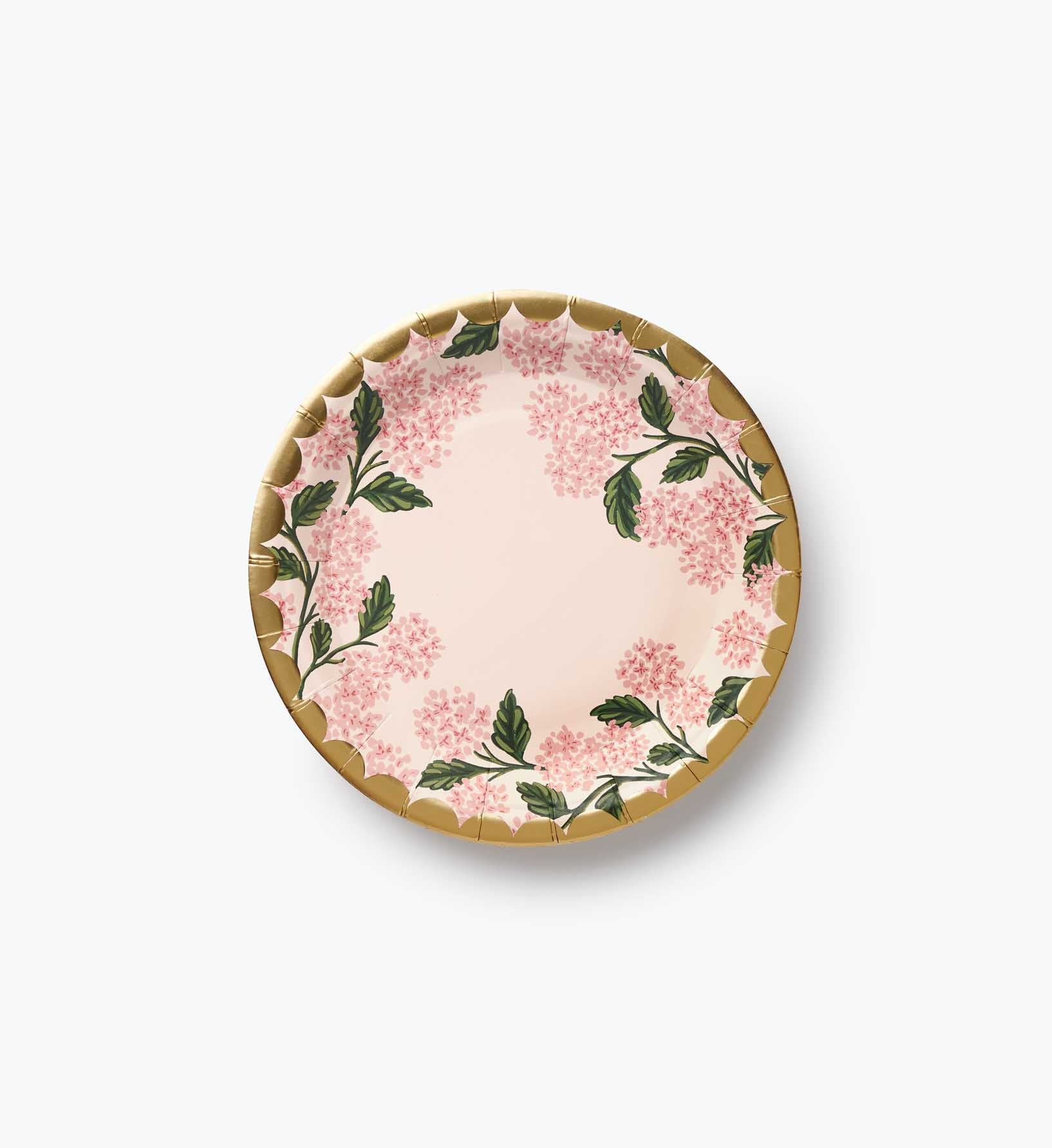 Pink Hydrangea Paper Dessert Plates – 10 Pieces