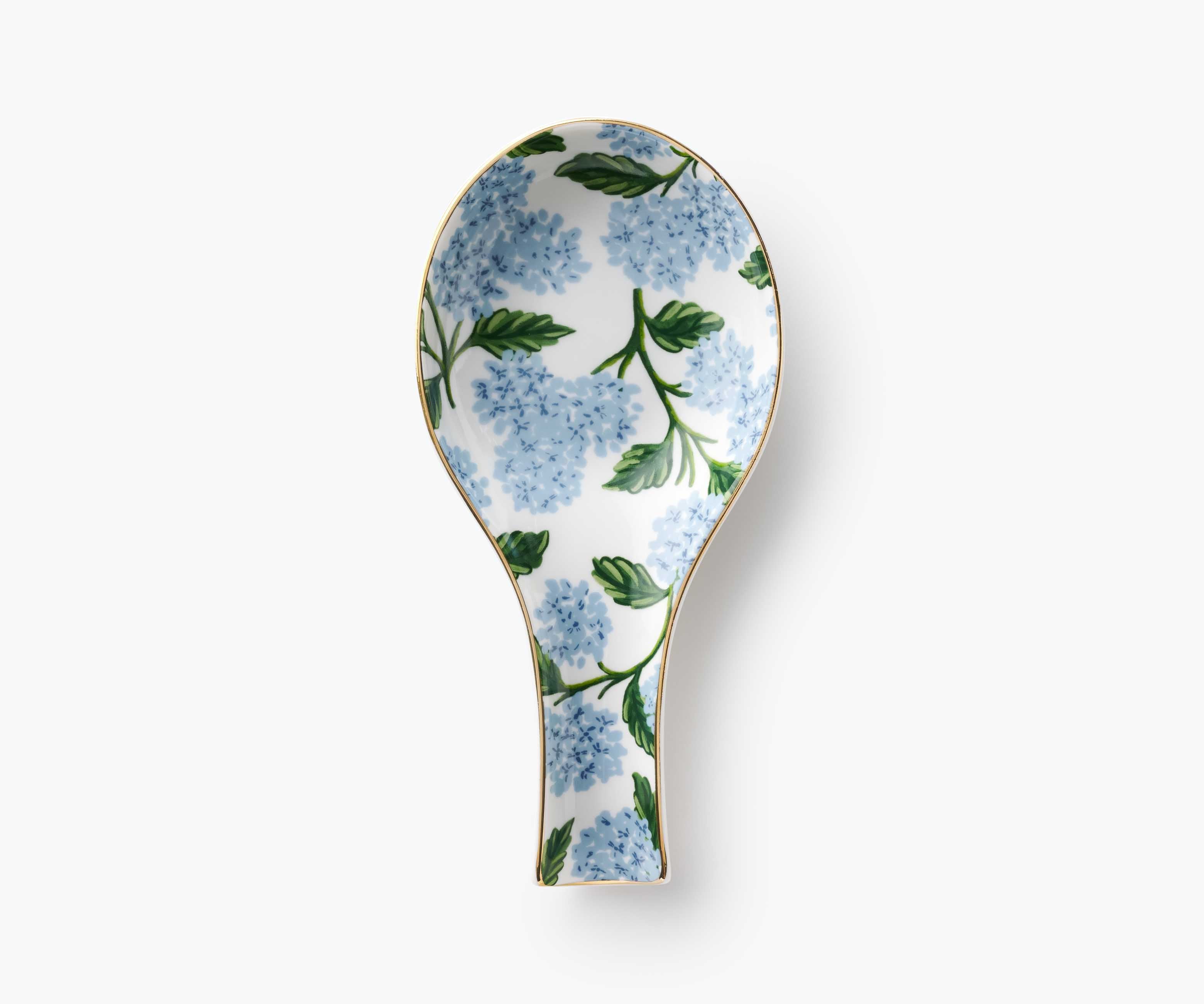 Hydrangea Porcelain Spoon Rest with Gold Accents