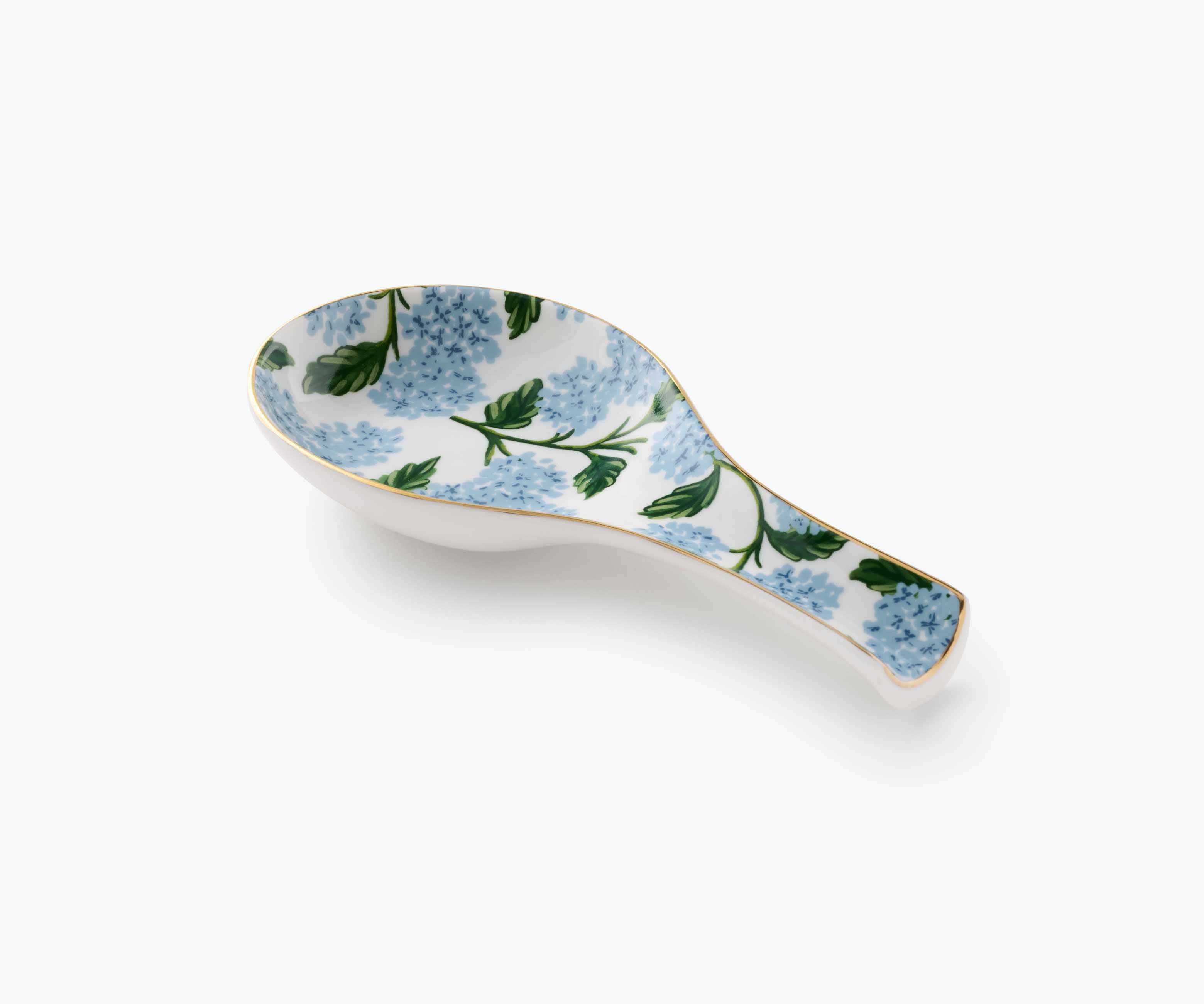 Hydrangea Porcelain Spoon Rest with Gold Accents