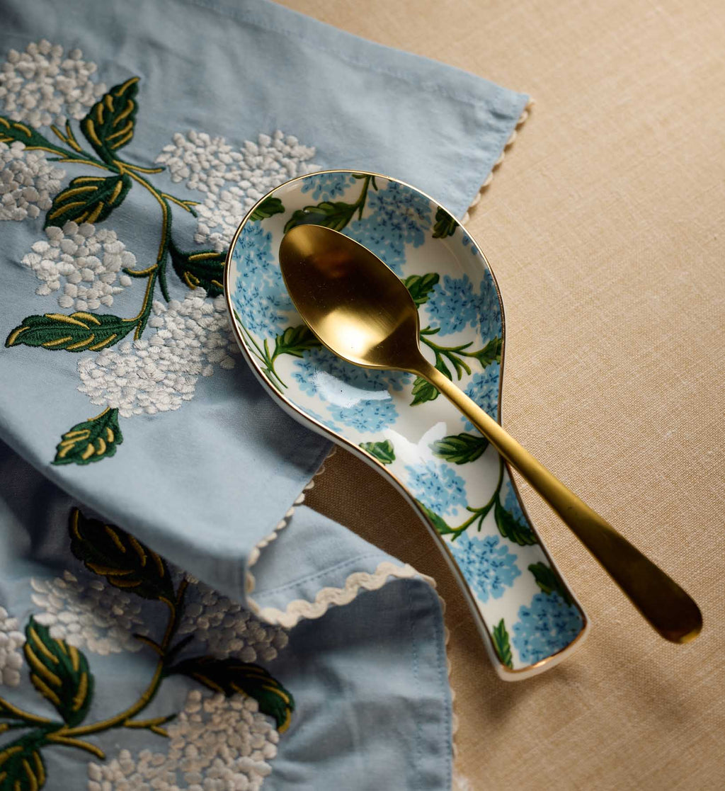 Hydrangea Porcelain Spoon Rest with Gold Accents