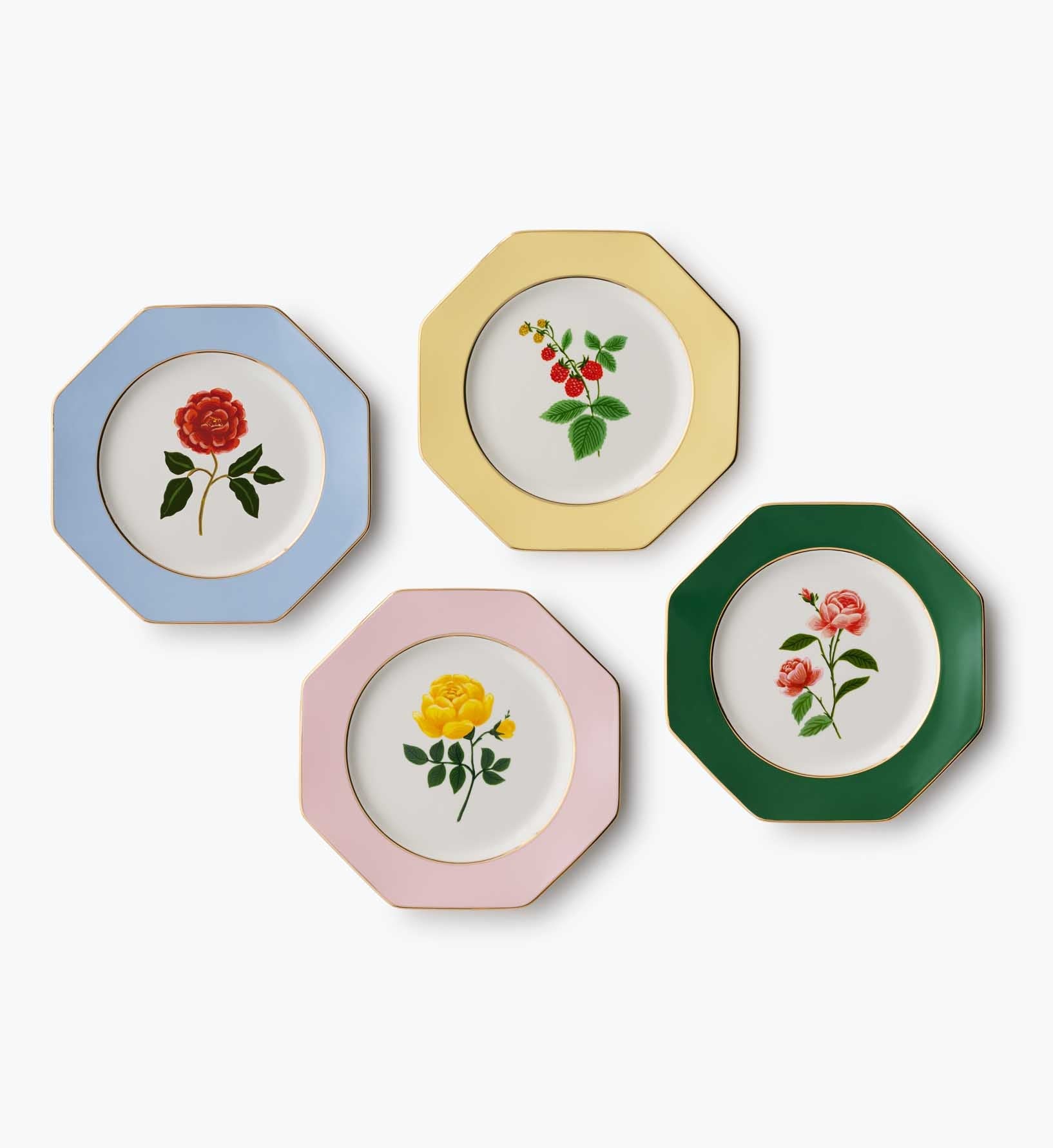 Elegant Roses Porcelain Dessert Plate Set – 4 Pieces