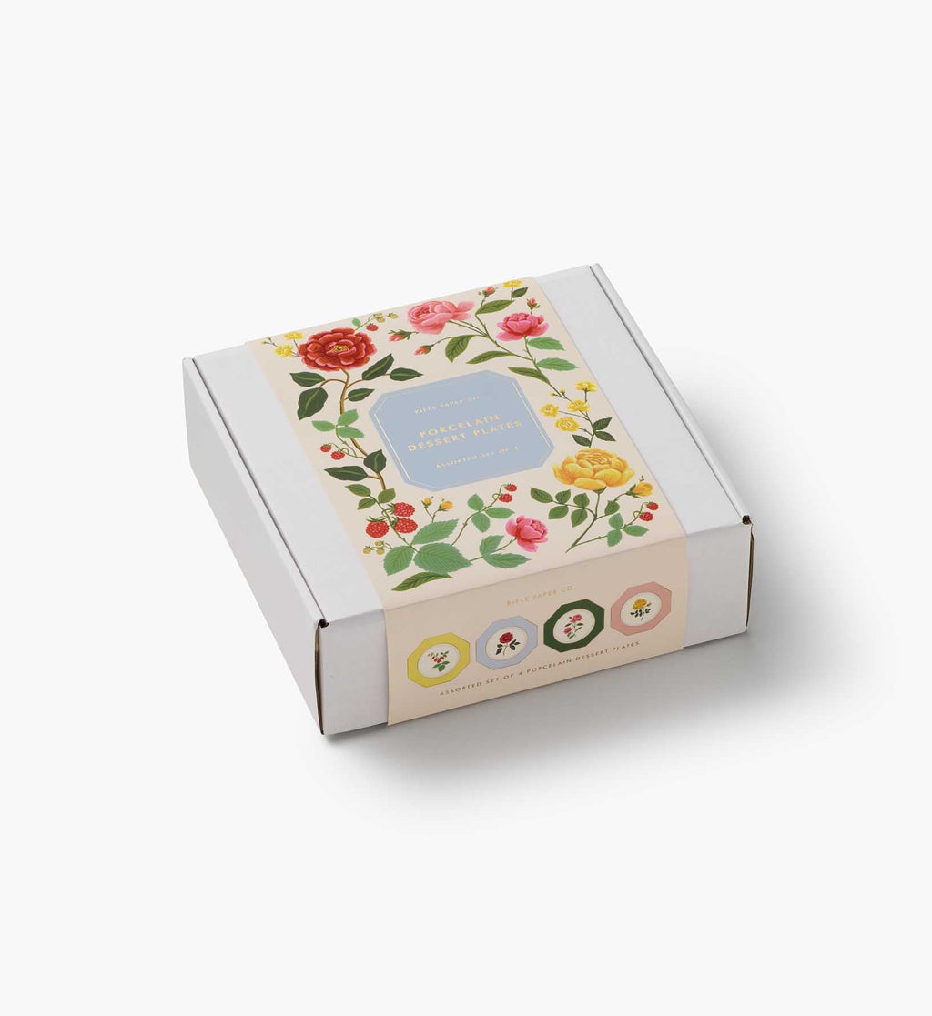 Elegant Roses Porcelain Dessert Plate Set – 4 Pieces