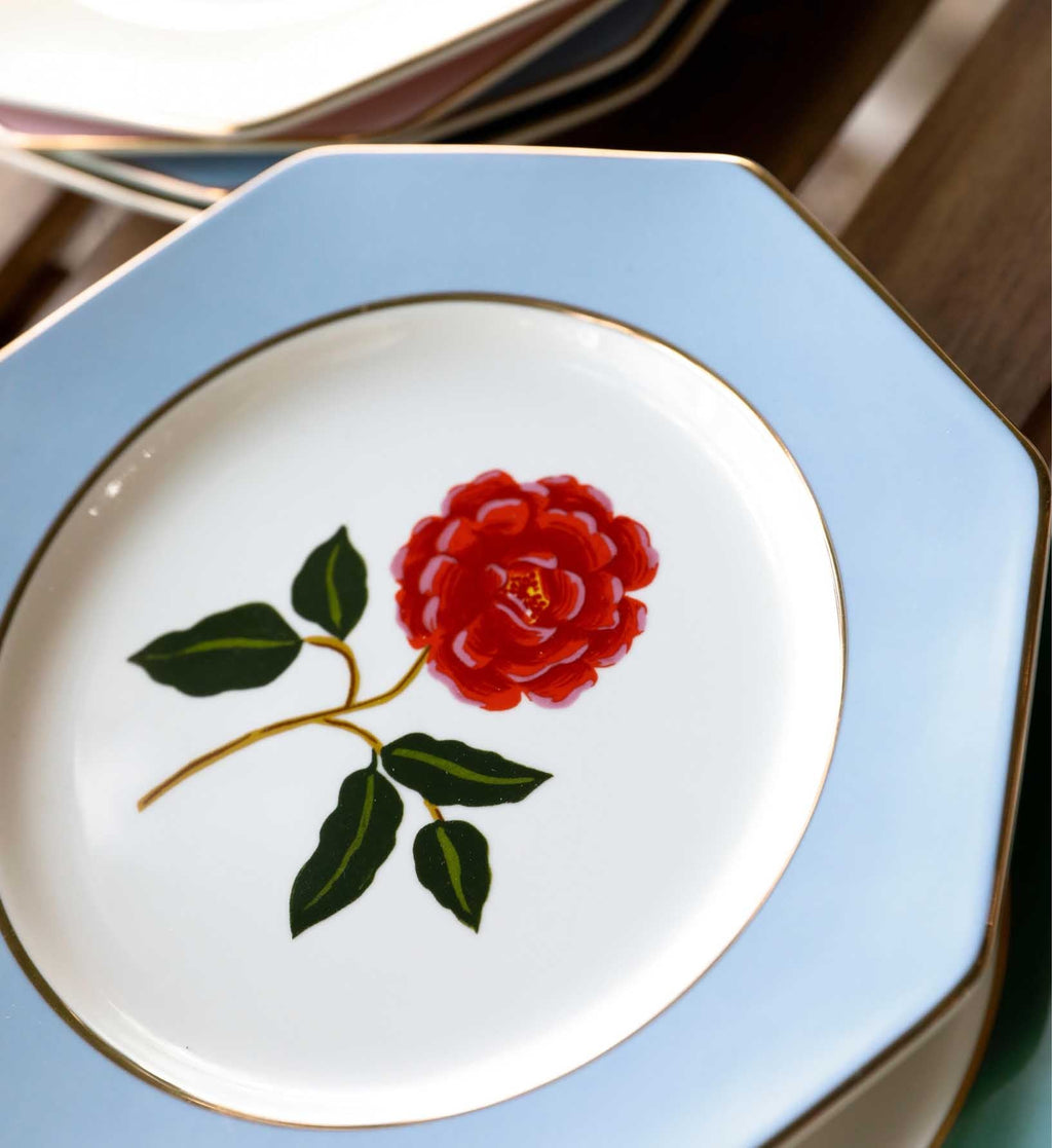 Elegant Roses Porcelain Dessert Plate Set – 4 Pieces