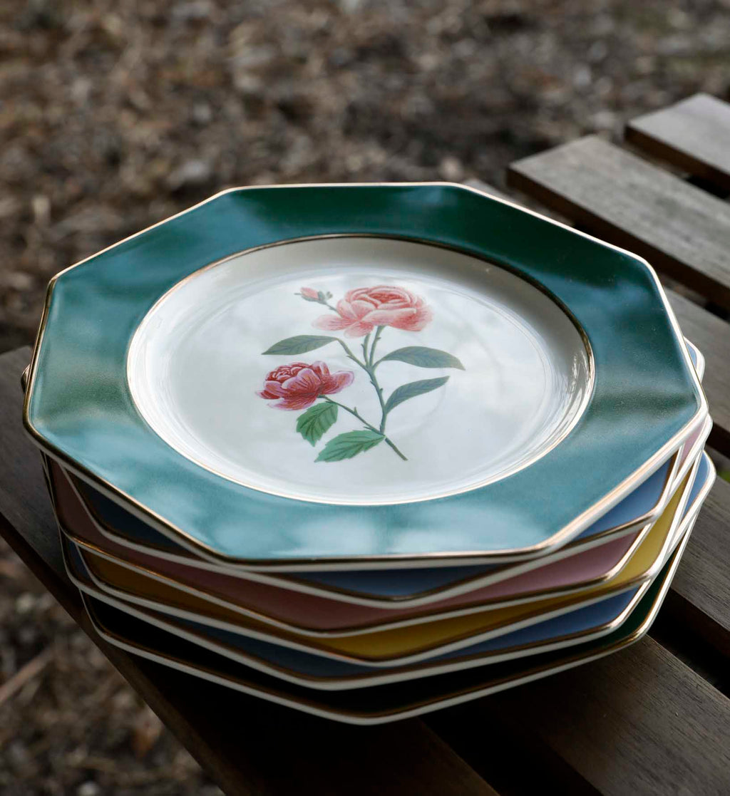 Elegant Roses Porcelain Dessert Plate Set – 4 Pieces
